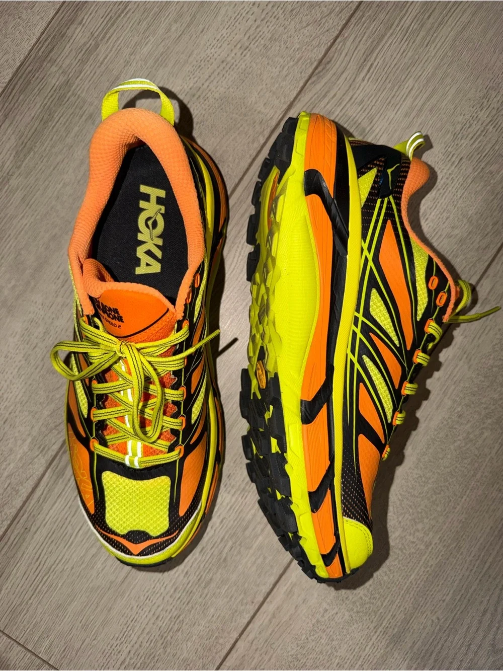 Hoka One One Neon Yellow & Orange Trail Running Shoes